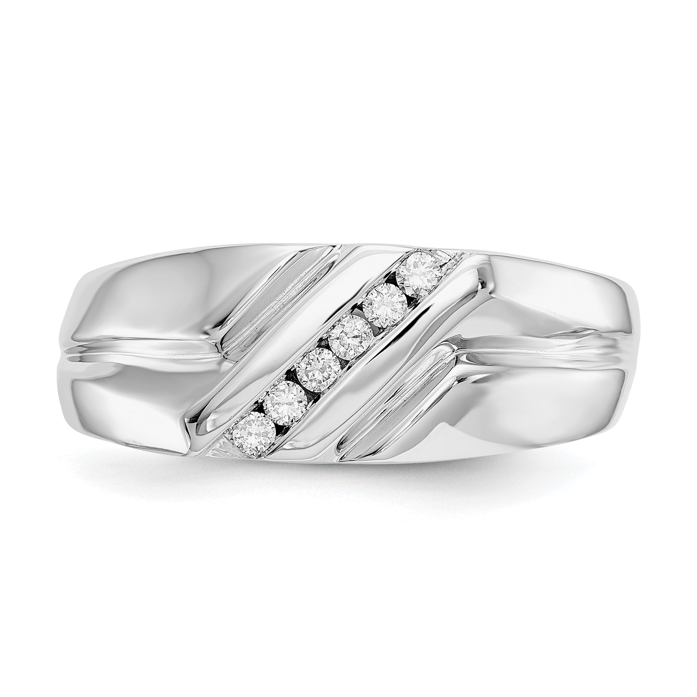14K White Gold Diamond Mens Ring