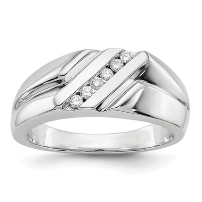 14K White Gold Diamond Mens Ring