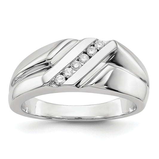 14K White Gold Diamond Mens Ring