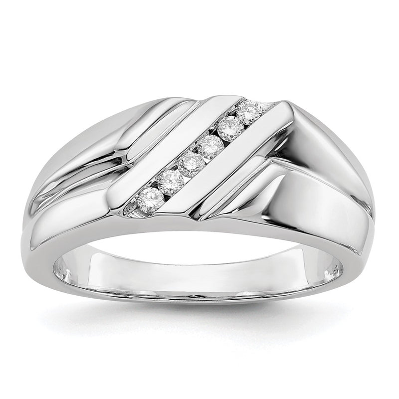 14K White Gold Diamond Mens Ring