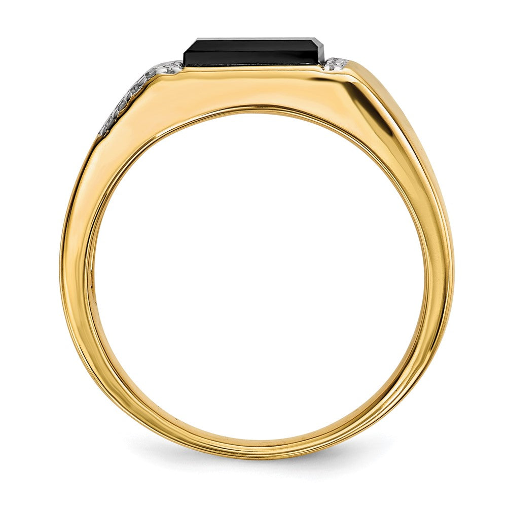 14K Yellow Gold Onyx And Diamond Mens Ring