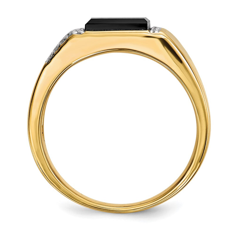 14K Yellow Gold Onyx And Diamond Mens Ring