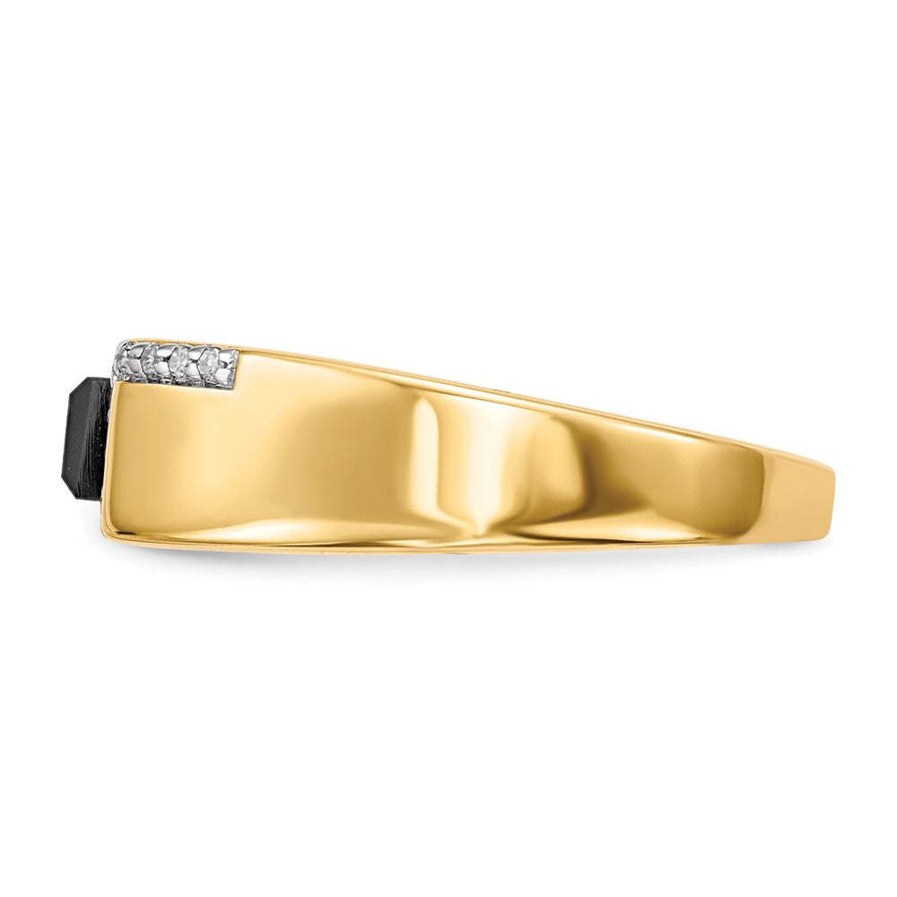 14K Yellow Gold Onyx And Diamond Mens Ring