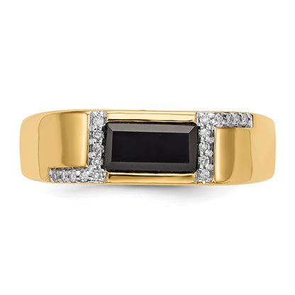 14K Yellow Gold Onyx And Diamond Mens Ring