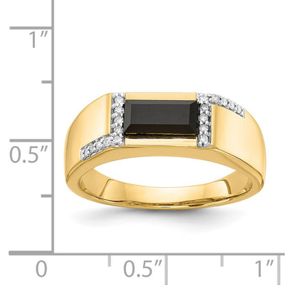 14K Yellow Gold Onyx And Diamond Mens Ring
