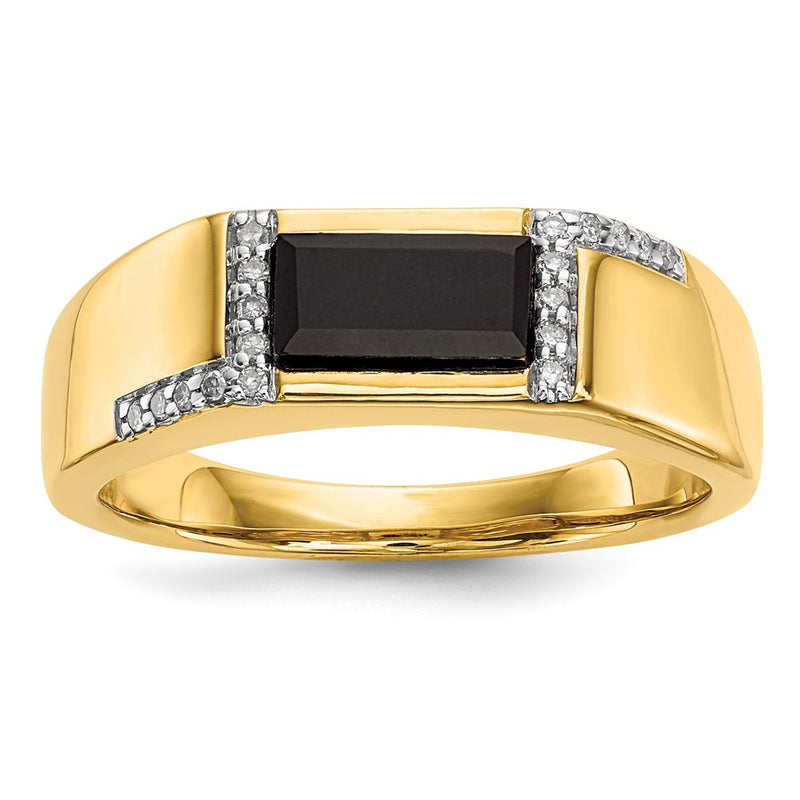 14K Yellow Gold Onyx And Diamond Mens Ring