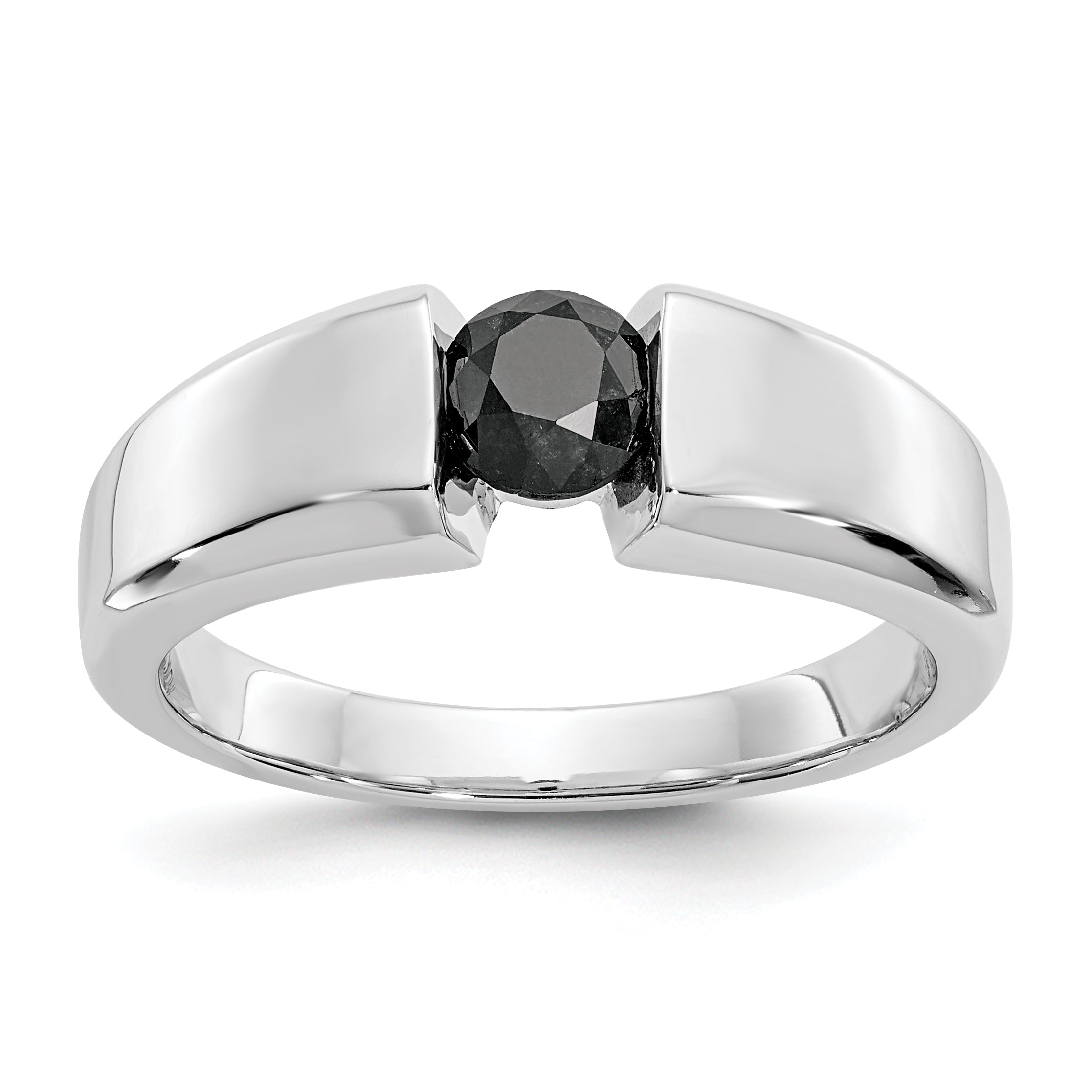 14K White Gold Black Diamond Mens Ring