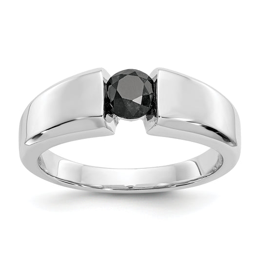 14K White Gold Black Diamond Mens Ring
