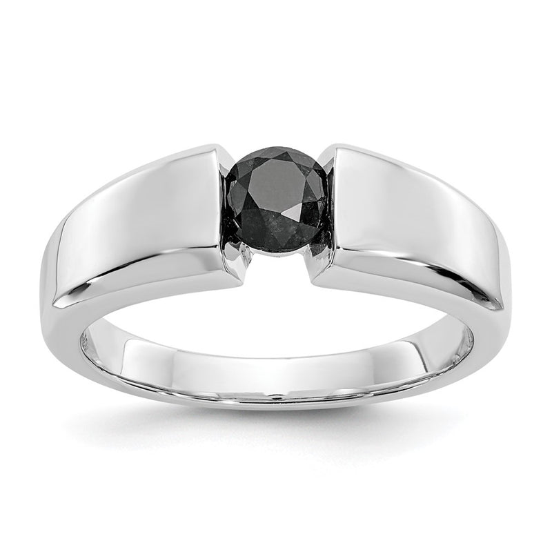 14K White Gold Black Diamond Mens Ring