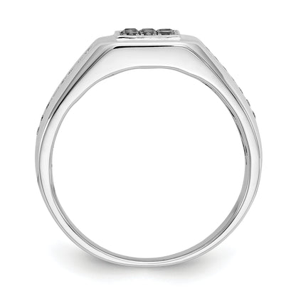 14K White Gold And Black Diamond Square Mens Ring