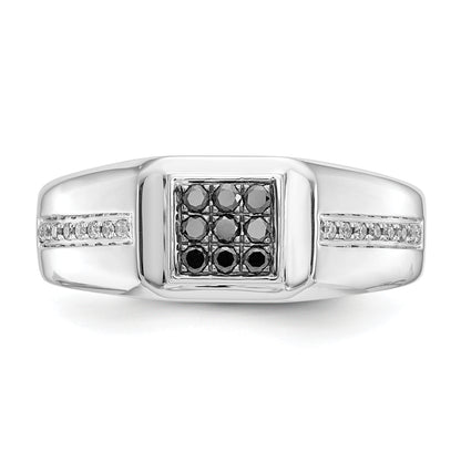 14K White Gold And Black Diamond Square Mens Ring