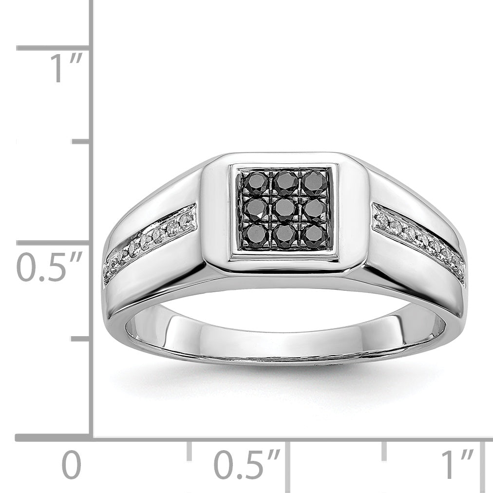 14K White Gold And Black Diamond Square Mens Ring
