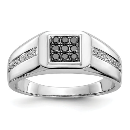 14K White Gold And Black Diamond Square Mens Ring