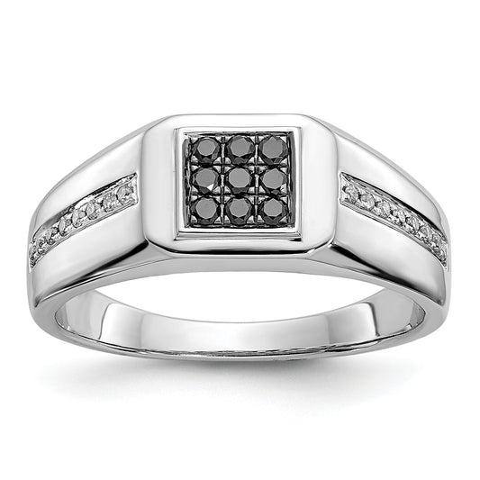 14K White Gold And Black Diamond Square Mens Ring