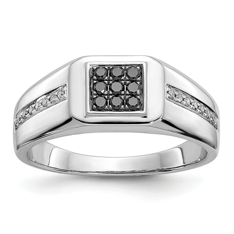 14K White Gold And Black Diamond Square Mens Ring