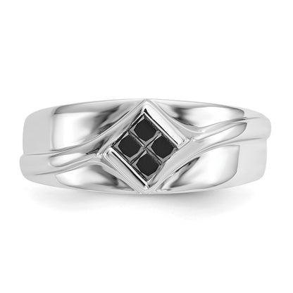 14K White Gold Black Diamond Mens Ring