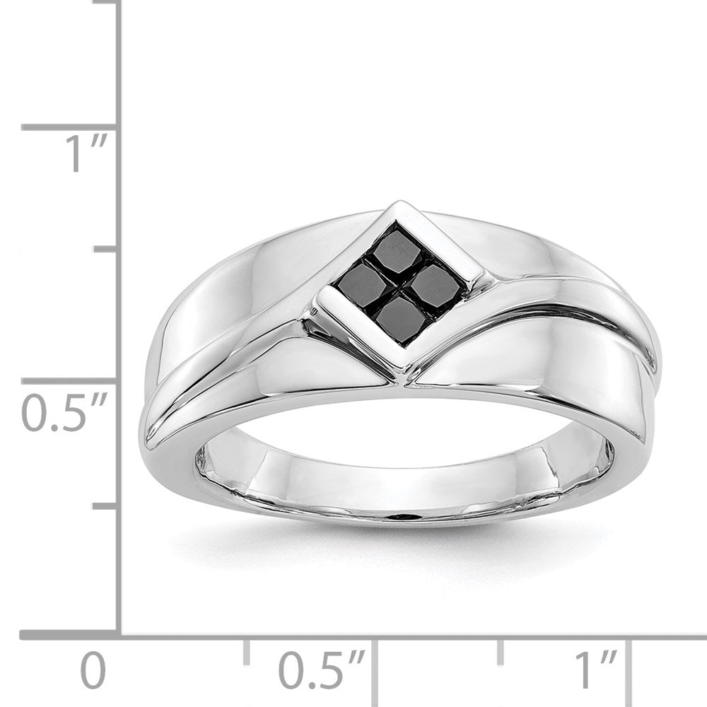 14K White Gold Black Diamond Mens Ring
