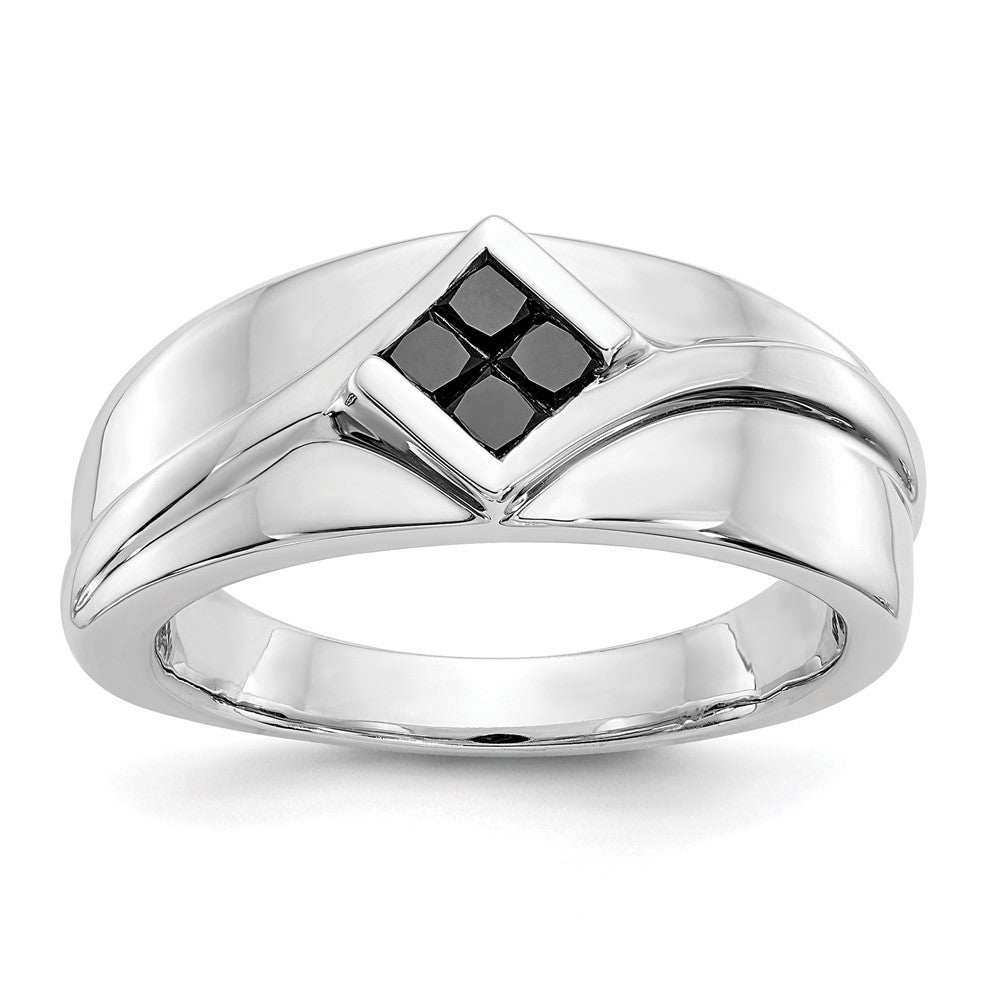 14K White Gold Black Diamond Mens Ring