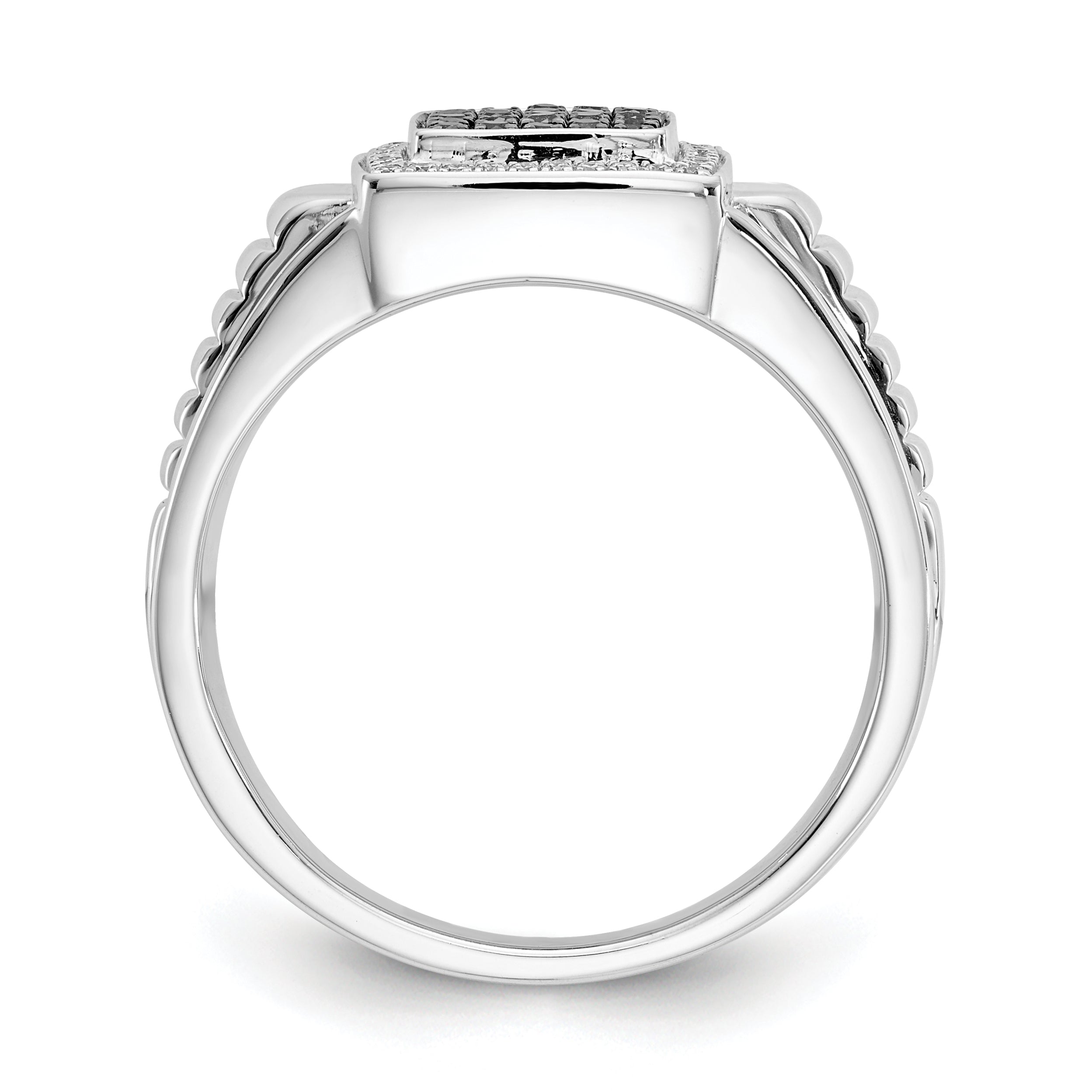 14K White Gold Black And Diamond Mens Ring