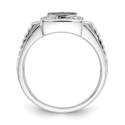 14K White Gold Black And Diamond Mens Ring