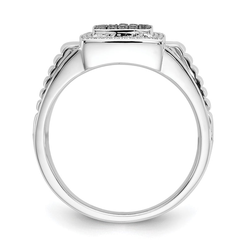 14K White Gold Black And Diamond Mens Ring