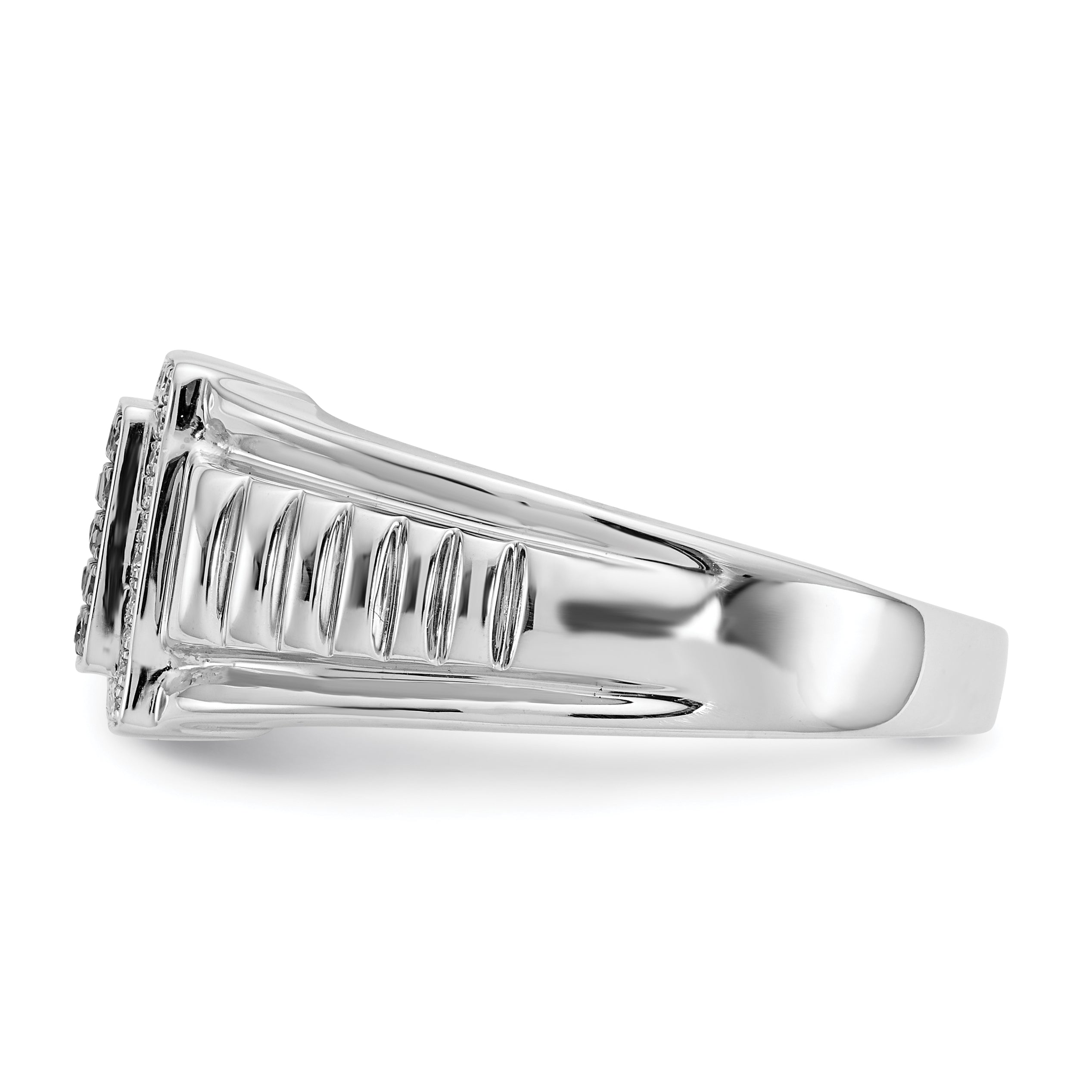 14K White Gold Black And Diamond Mens Ring