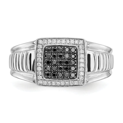 14K White Gold Black And Diamond Mens Ring