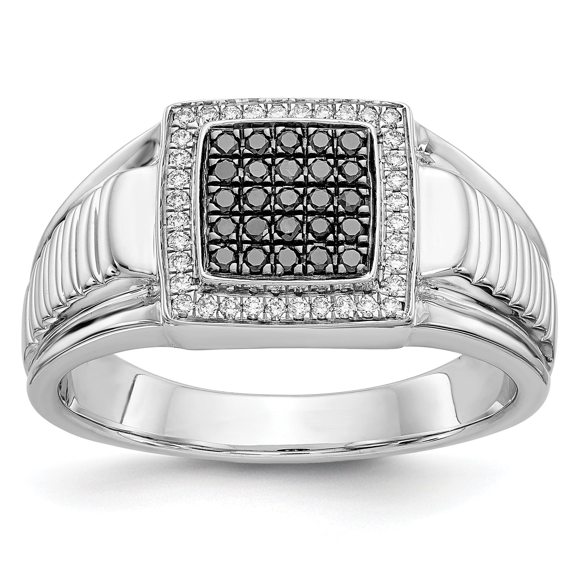 14K White Gold Black And Diamond Mens Ring