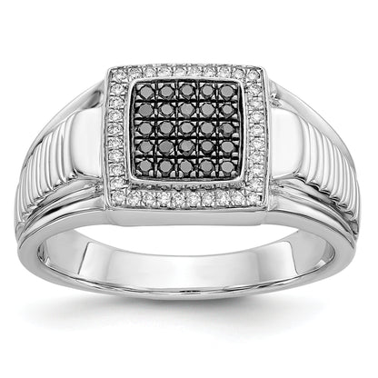 14K White Gold Black And Diamond Mens Ring