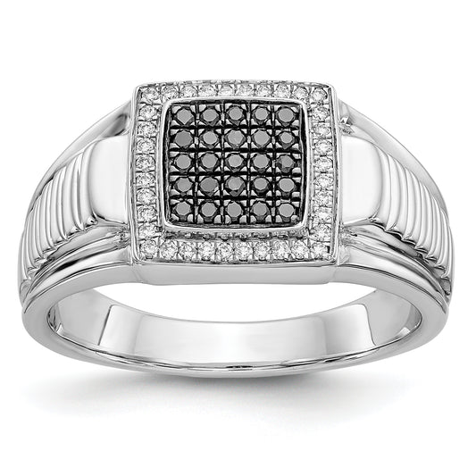 14K White Gold Black And Diamond Mens Ring
