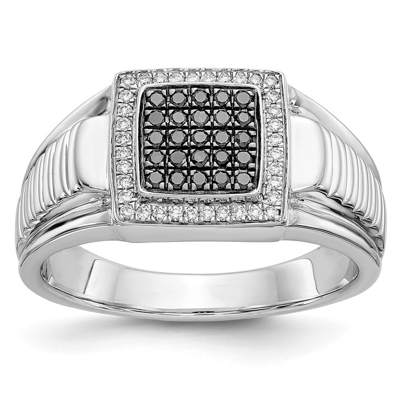 14K White Gold Black And Diamond Mens Ring