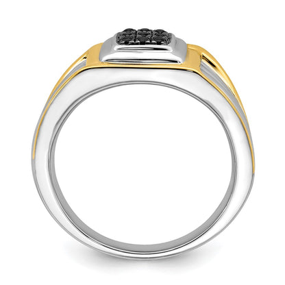 14K Two Tone Black Diamond Mens Ring
