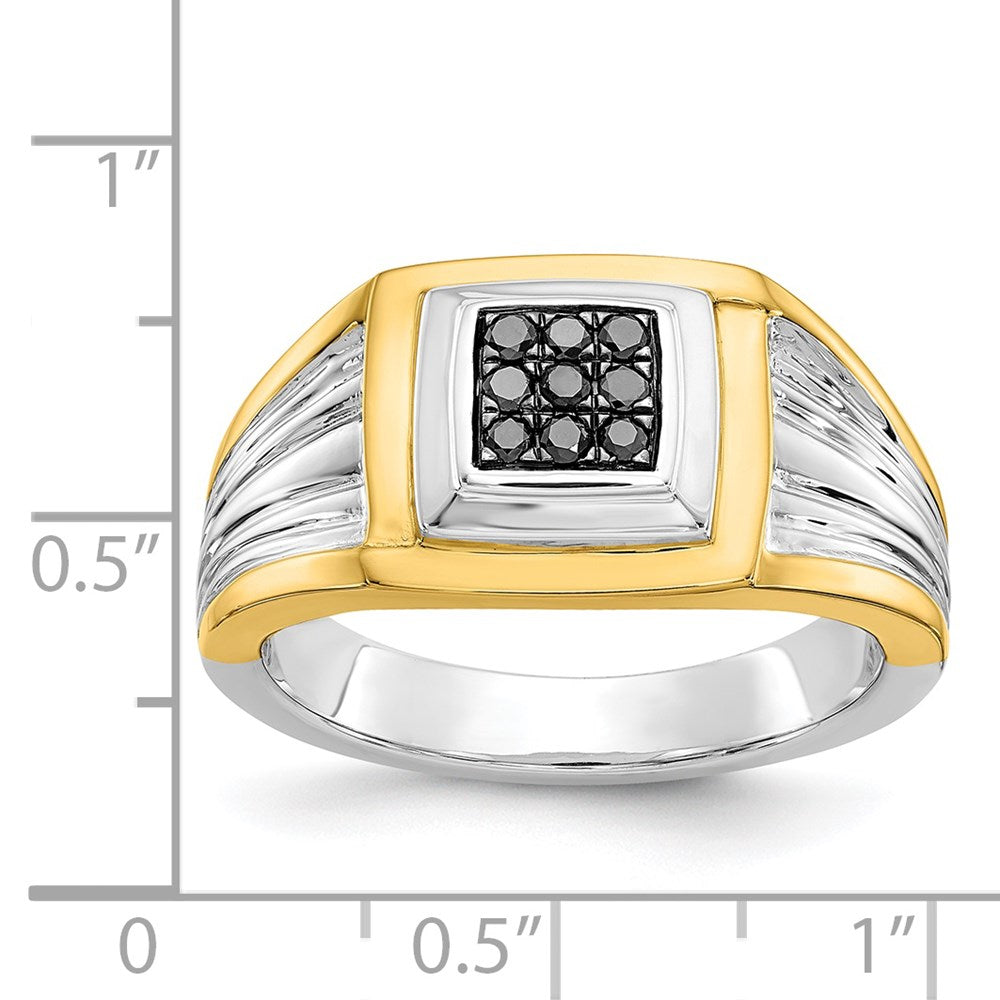 14K Two Tone Black Diamond Mens Ring
