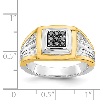 14K Two Tone Black Diamond Mens Ring