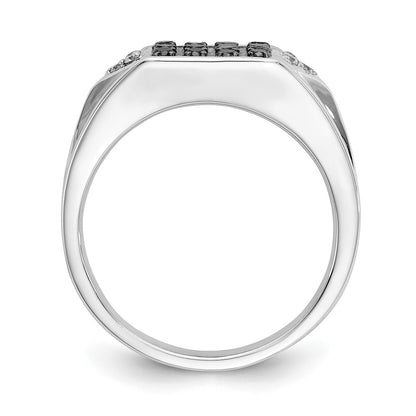 14K White Gold Black And Diamond Mens Ring