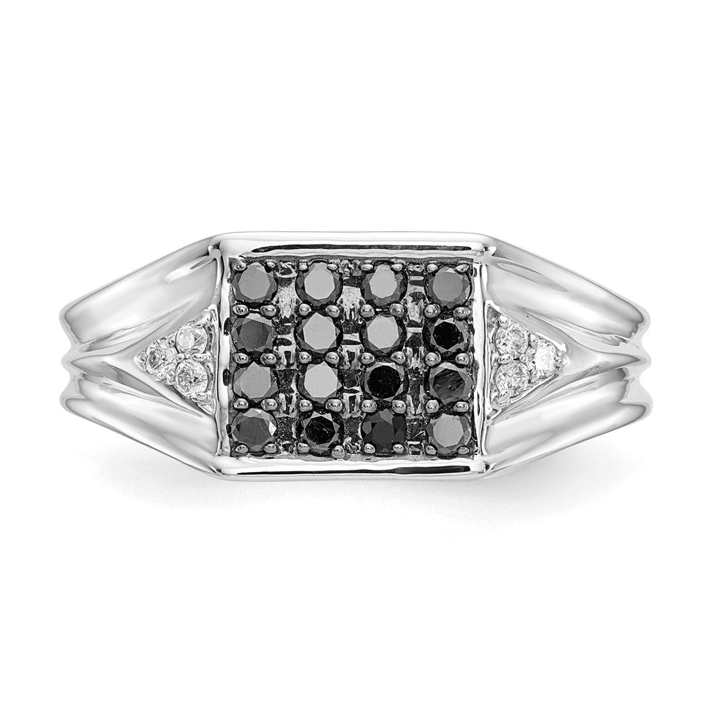 14K White Gold Black And Diamond Mens Ring