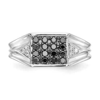 14K White Gold Black And Diamond Mens Ring