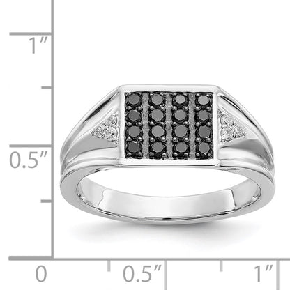 14K White Gold Black And Diamond Mens Ring