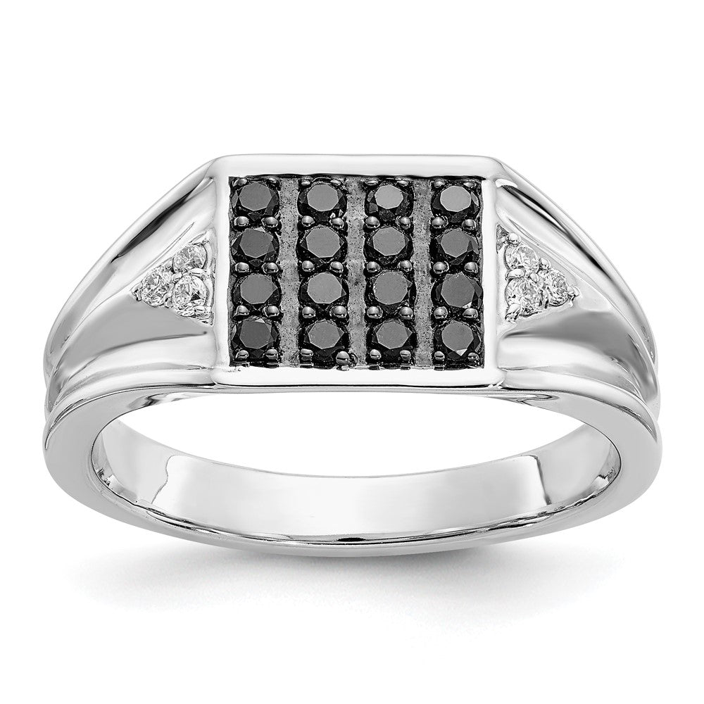 14K White Gold Black And Diamond Mens Ring