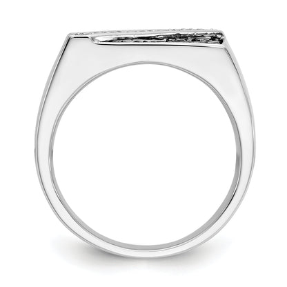 14K White Gold Black And Diamond Mens Ring