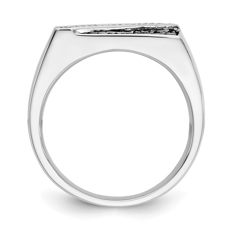 14K White Gold Black And Diamond Mens Ring