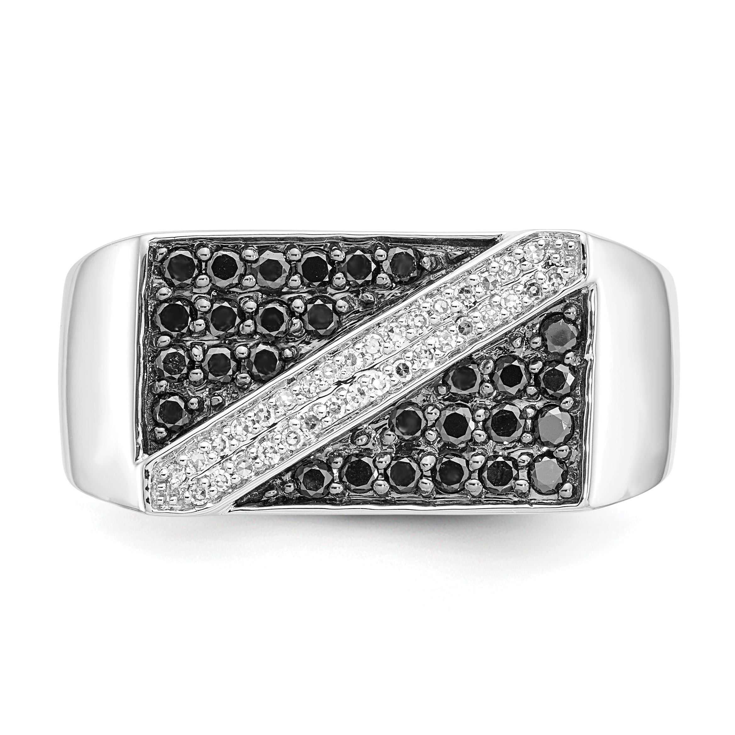 14K White Gold Black And Diamond Mens Ring