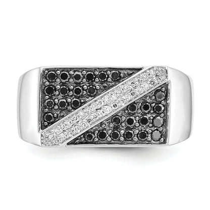 14K White Gold Black And Diamond Mens Ring