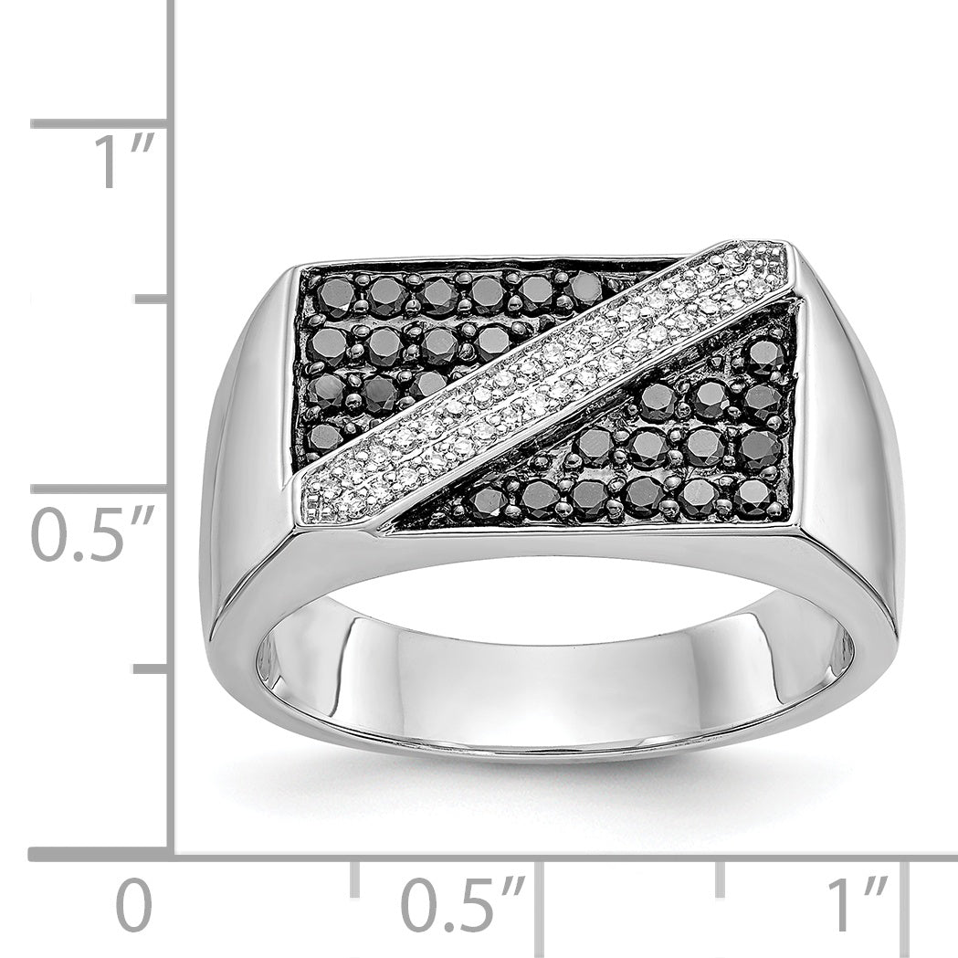 14K White Gold Black And Diamond Mens Ring