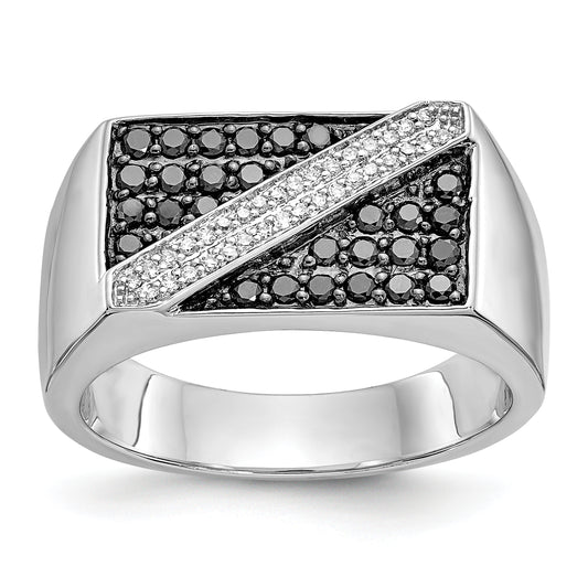 14K White Gold Black And Diamond Mens Ring