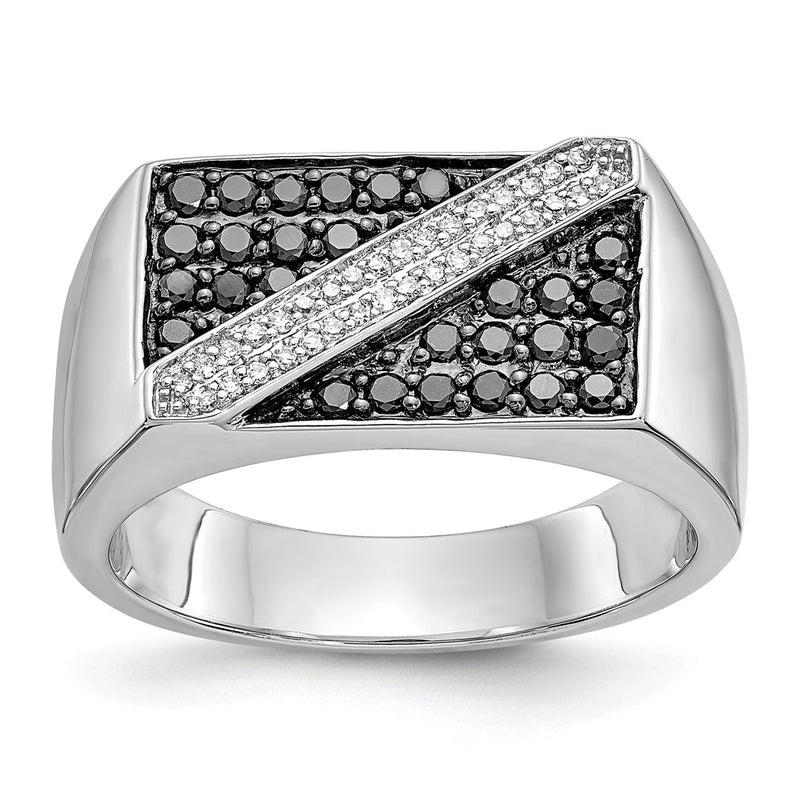14K White Gold Black And Diamond Mens Ring