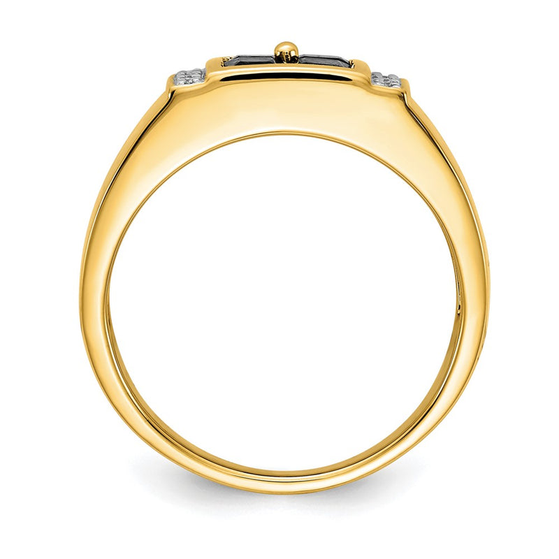 14K Yellow Gold Created Sapphire and Real Diamond Mens Ring