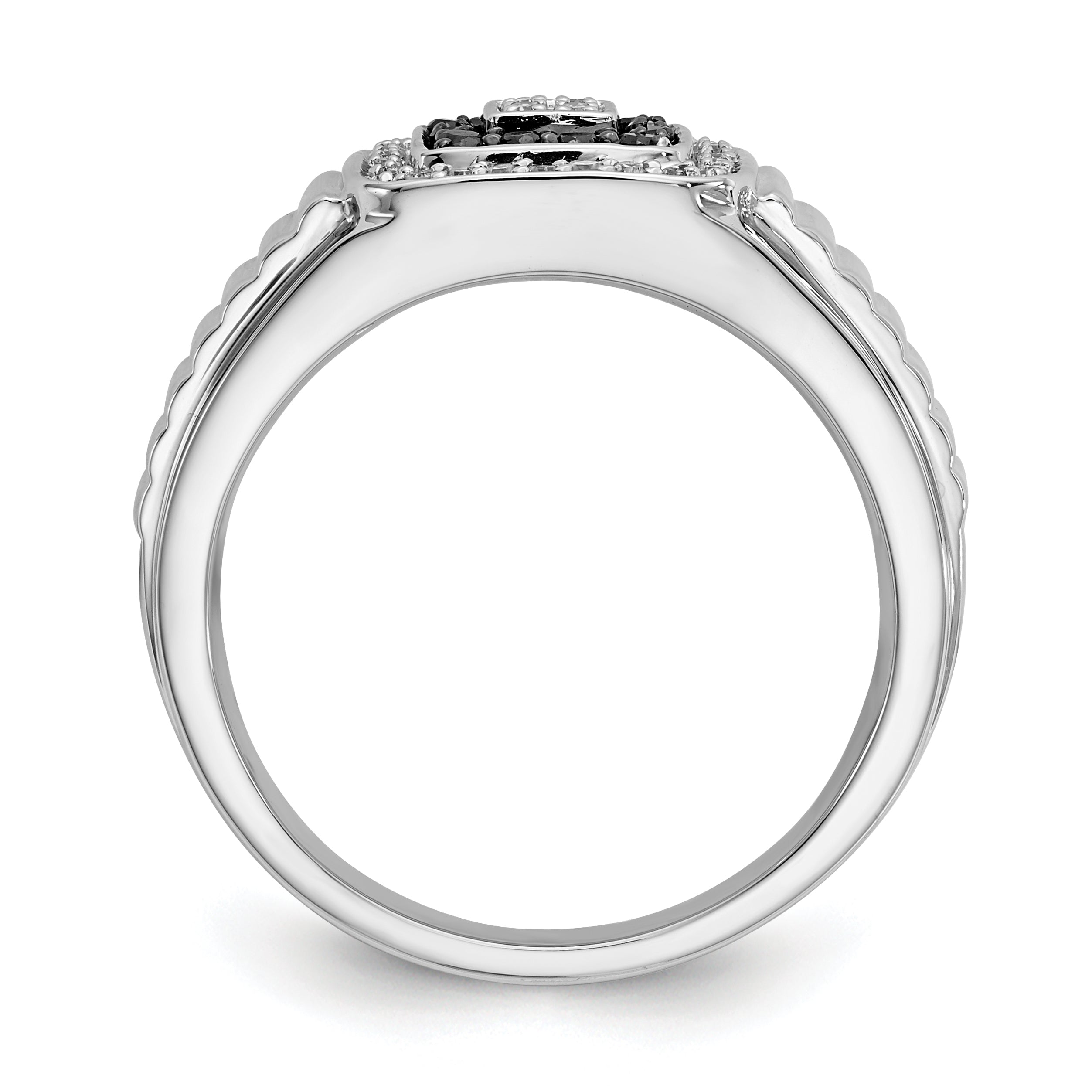 14K White Gold Black And Diamond Mens Ring