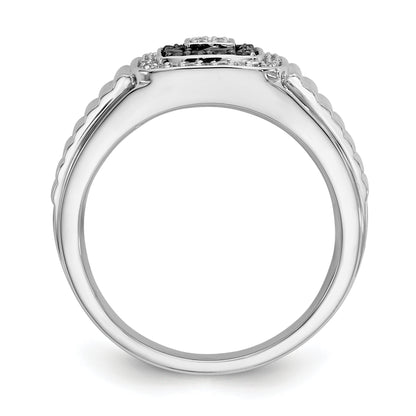 14K White Gold Black And Diamond Mens Ring