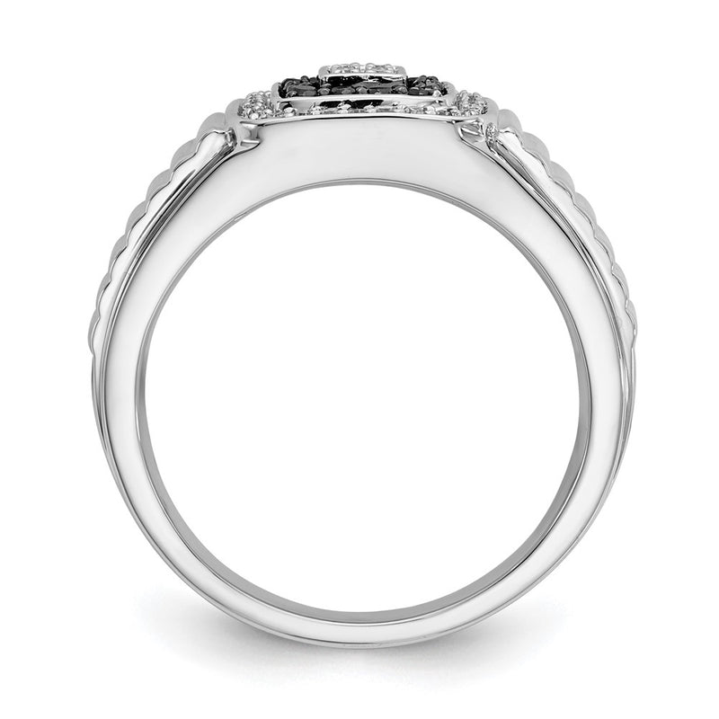 14K White Gold Black And Diamond Mens Ring